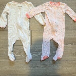 2 Baby Sleepers with Star & Heart Print - Pink and White